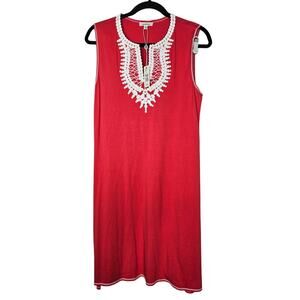 NEW Max Studio L Coral Pink Tunic Dress Preppy Jersey Knot Casual Coastal